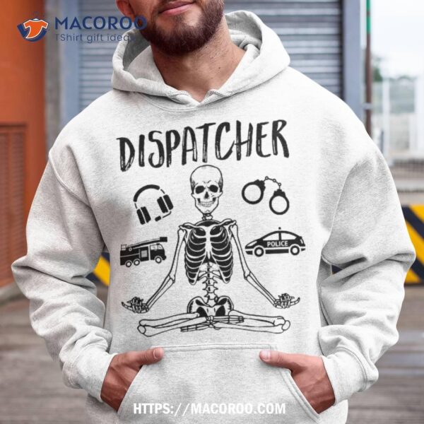 Spooky Dispatcher 911 Halloween Police Skeleton Meditating Shirt