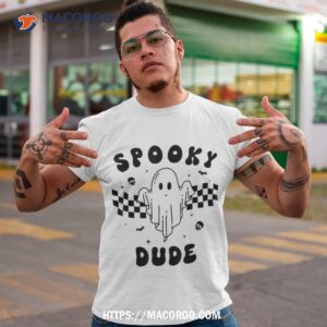spooky due halloween cute little ghost and skulls checkered shirt tshirt