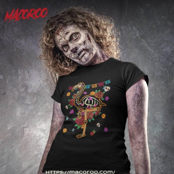 Sugar Skull Mexican Flamingo Bone Halloween Day Of The Dead Shirt