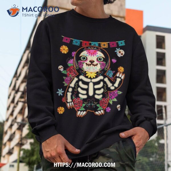 Sugar Skull Mexican Sloth Bone Halloween Day Of Dead Shirt