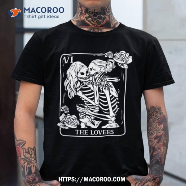 The Lovers Tarot Card Occult Goth Kissing Lesbian Skeleton Shirt