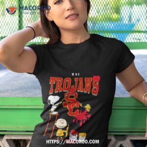 The Peanuts Charlie Snoopy And Woodstock Wall Paint Usc Trojans Shirt