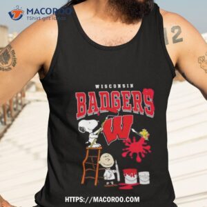 the peanuts charlie snoopy and woodstock wall paint wisconsin badgers shirt tank top 3