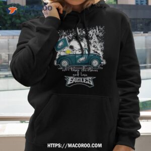 the peanuts snoopy and woodstock just a girl who love christmas and love eagles shirt hoodie 2