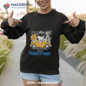 the peanuts snoopy and woodstock just a girl who love christmas and love oklahoma city thunder shirt sweatshirt