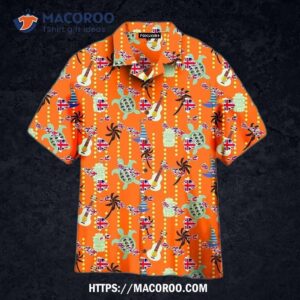 Ukulele Turtle Tropical Beach Orange Aloha Hawaiian Shirt