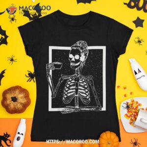 Vintage Halloween Skeleton Coffee Messy Bun Skull Shirt