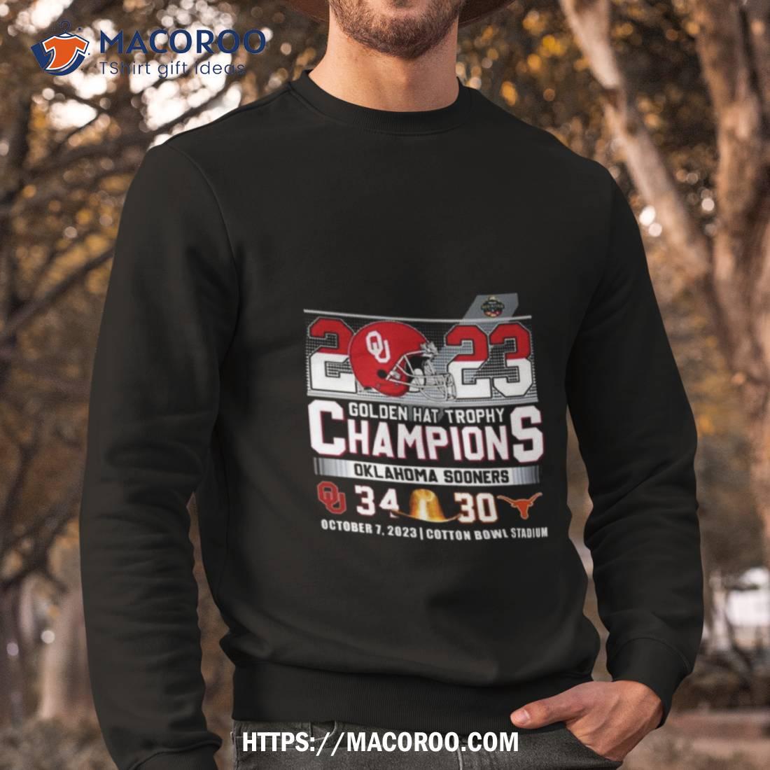 2023 Golden Hat Trophy Champions Oklahoma Sooners 34 30 Texas Longhorns T Shirt 2023 Golden Hat Trophy Champions Oklahoma Sooners 34 30 Texas Longhorns T Shirt