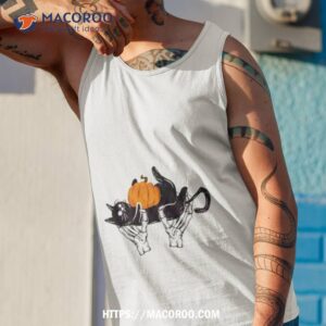 2023 halloween skeleton hand black cat pumpkin shirt tank top 1