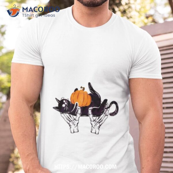 2023 Halloween Skeleton Hand Black Cat Pumpkin Shirt