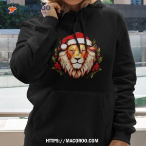 adorable christmas lion donning a santa claus hat shirt hoodie