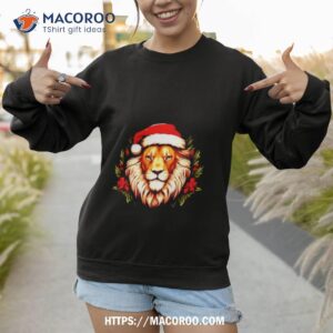 adorable christmas lion donning a santa claus hat shirt sweatshirt