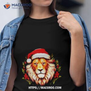 adorable christmas lion donning a santa claus hat shirt tshirt