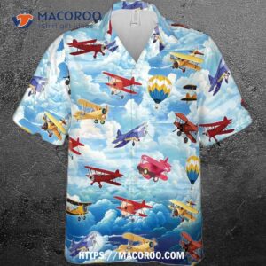 adult blue sky cap1andpice christmas airplane hawaiian shirt cartoon style for men 0