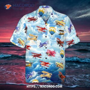 adult blue sky cap1andpice christmas airplane hawaiian shirt cartoon style for men 2