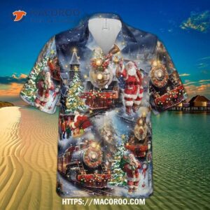 adult christmas train mele kalikimaka santa surfing hawaiian shirt merry in july summer funny 1