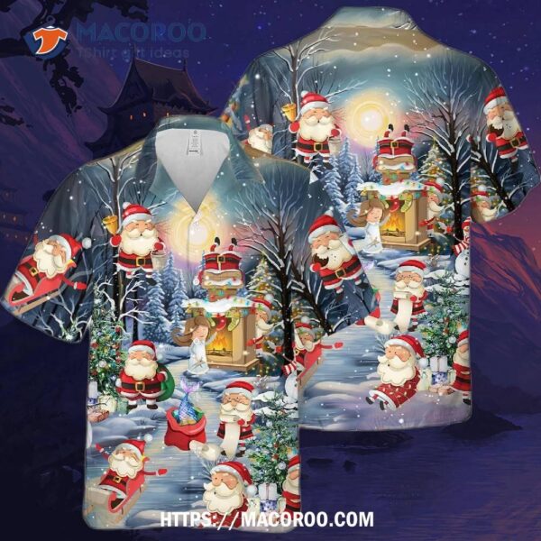 Chubby Santa Claus Mele Kalikimaka Surfing Hawaiian Shirt