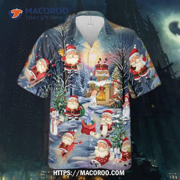 Chubby Santa Claus Mele Kalikimaka Surfing Hawaiian Shirt