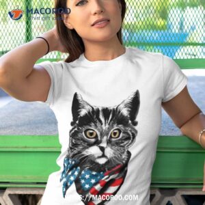 american cat wearing usa flag scarf shirt tshirt 1
