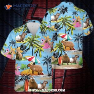 blue beach funny capybara pineapple tropical leaves summer vibes shirt printed hawaiian 0