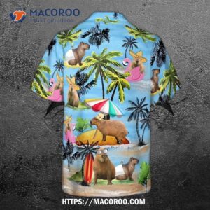 blue beach funny capybara pineapple tropical leaves summer vibes shirt printed hawaiian 2