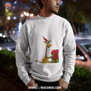 cool funny giraffe opening christmas package shirt sweatshirt