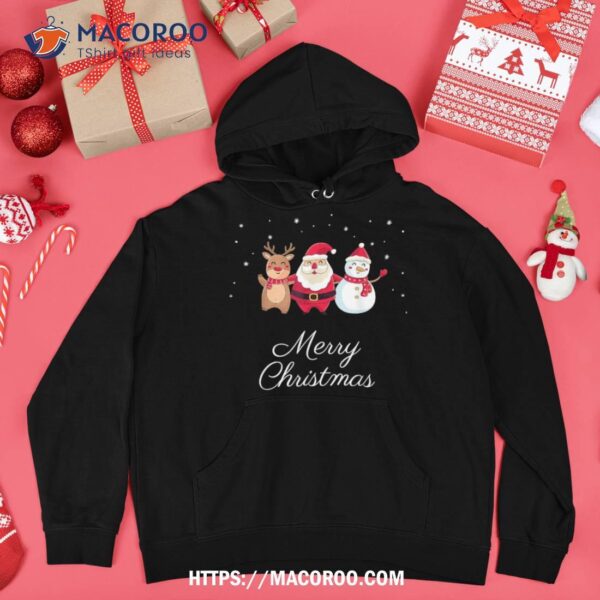 Dancing Santa Claus Reindeer Snowman Wish Merry Christmas Shirt