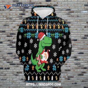 dinosaur and santa gosblue unisex 3d graphic hoodies sublimation christmas printed for xmas funny 0