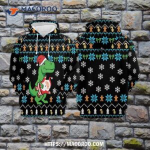 dinosaur and santa gosblue unisex 3d graphic hoodies sublimation christmas printed for xmas funny 1