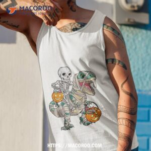 dinosaur halloween spooky saurus rex skeleton pumpkin shirt tank top 1