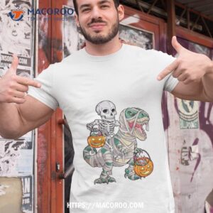 dinosaur halloween spooky saurus rex skeleton pumpkin shirt tshirt 1