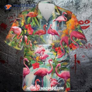 Flamingo Tropical Flower Summer Waterfall Hawaiian Shirt