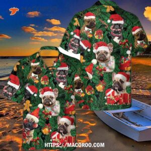 f1 french bulldogs christmas with tree gift for merry hawaiian shirt button down 0