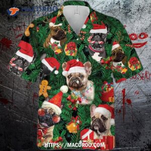 f1 french bulldogs christmas with tree gift for merry hawaiian shirt button down 1