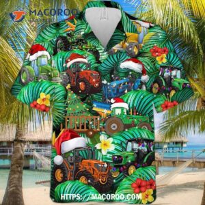 Tractor Christmas Tropical Leaves Hawaiian Shirt