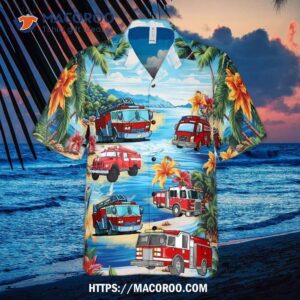 Fire Truck Summer Tropical Leaves Beach Hawaiian Shirt