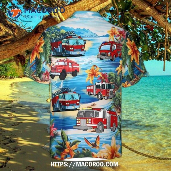 Fire Truck Summer Tropical Leaves Beach Hawaiian Shirt