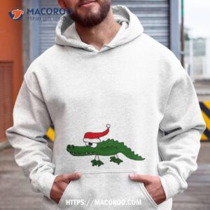 Funky Cool Green Alligator With Santa Hat Christmas Art Shirt