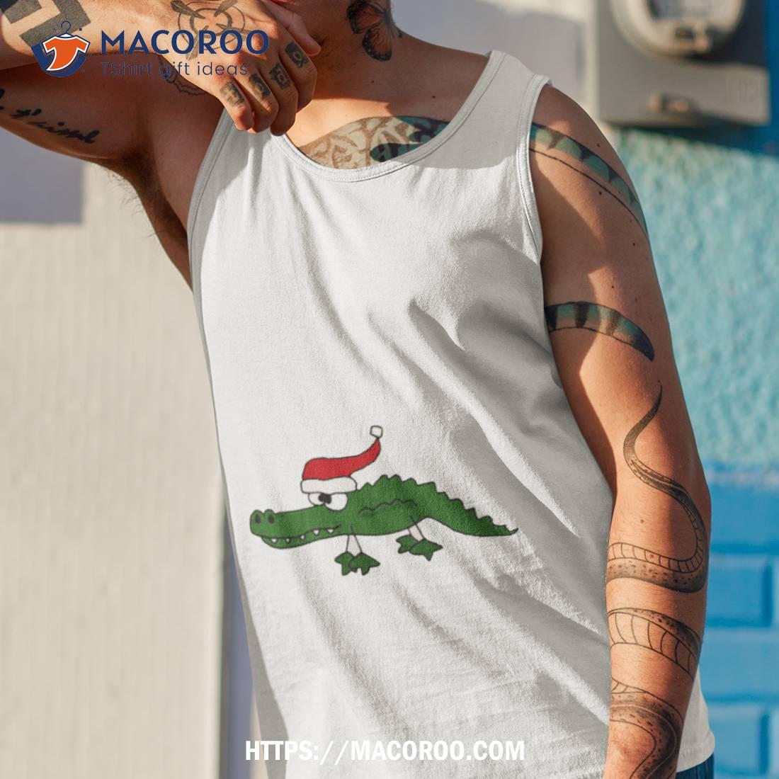 Funky Cool Green Alligator With Santa Hat Christmas Art Shirt Funky Cool Green Alligator With Santa Hat Christmas Art Shirt
