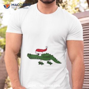 Funky Cool Green Alligator With Santa Hat Christmas Art Shirt