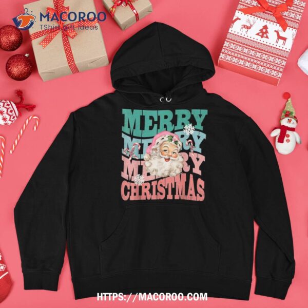 Funny Vintage Pink Santa Claus Merry Christmas Design Xmas Shirt