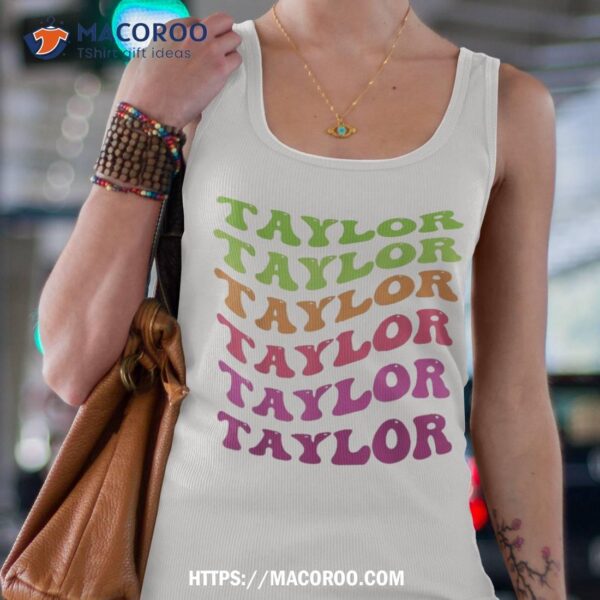 Girl Retro Groovy Taylor First Name Personalized Birthday Shirt