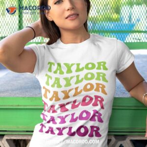 Girl Retro Groovy Taylor First Name Personalized Birthday Shirt