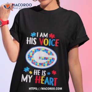 green bay packers autism awareness i am his voice he is my heart 2023 shirt tshirt 1