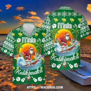 Green Mele Kalikimaka Santa Surfing Hawaiian Shirt
