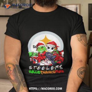 grinch and jack skellington pittsburgh steelers hallothankmas shirt tshirt