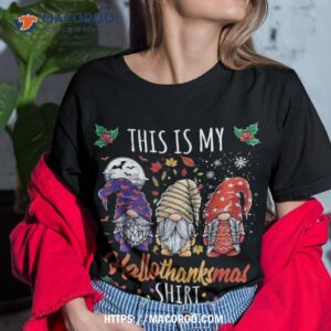 halloween thanksgiving christmas funny hallothanksmas gnomes shirt tshirt