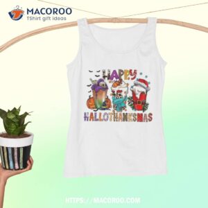 happy hallothanksmas funny halloween thanksgiving christmas shirt tank top