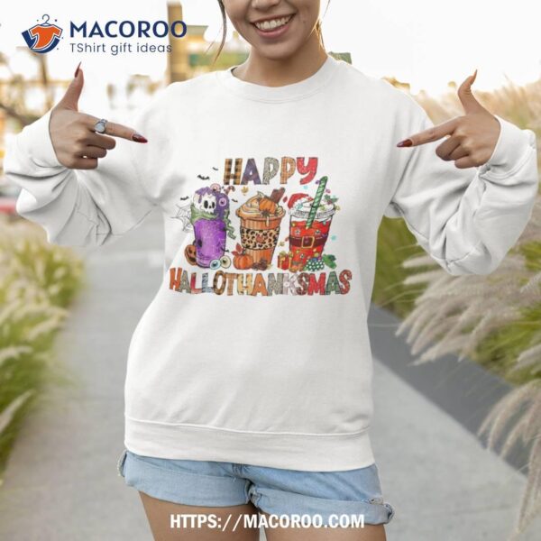 Happy Hallothanksmas Halloween Coffee Latte Thanksgiving Shirt