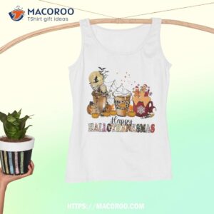 happy hallothanksmas halloween coffee latte thanksgiving shirt tank top